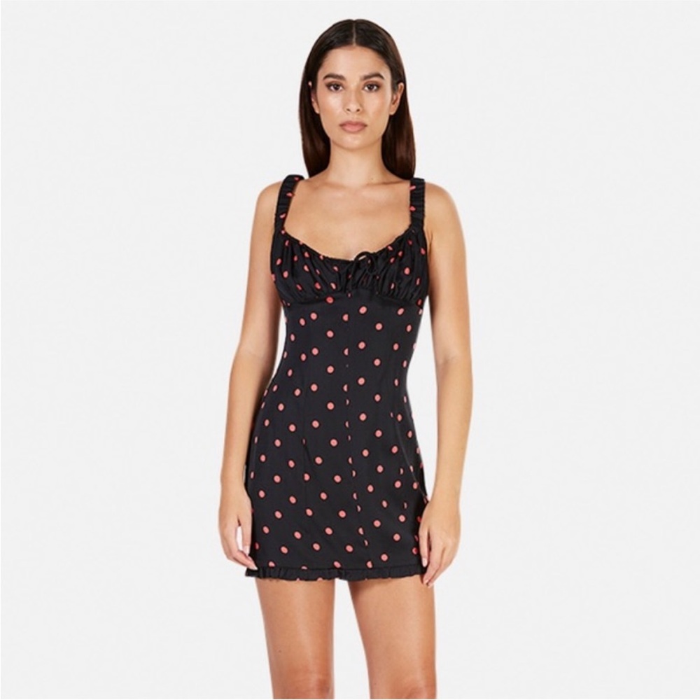 Black Mini Dress with Red Polka Dots